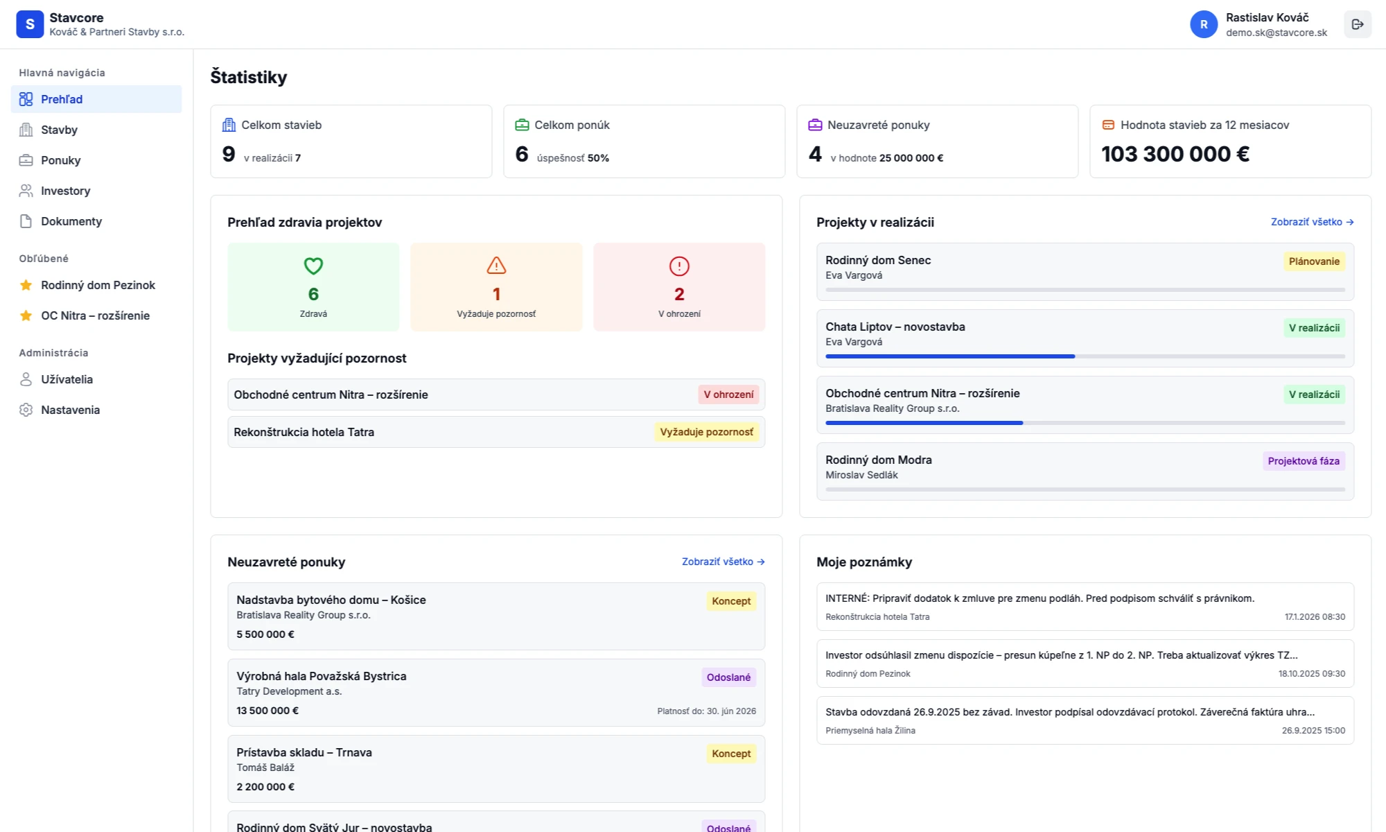 Stavcore – prehľad stavebných projektov