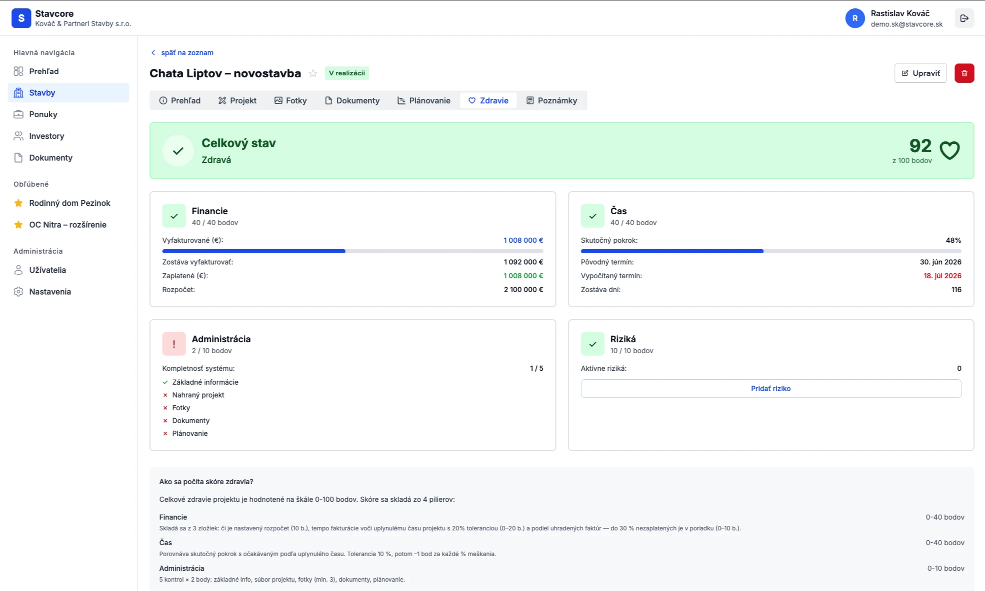 Stavcore – výkazy a reporty