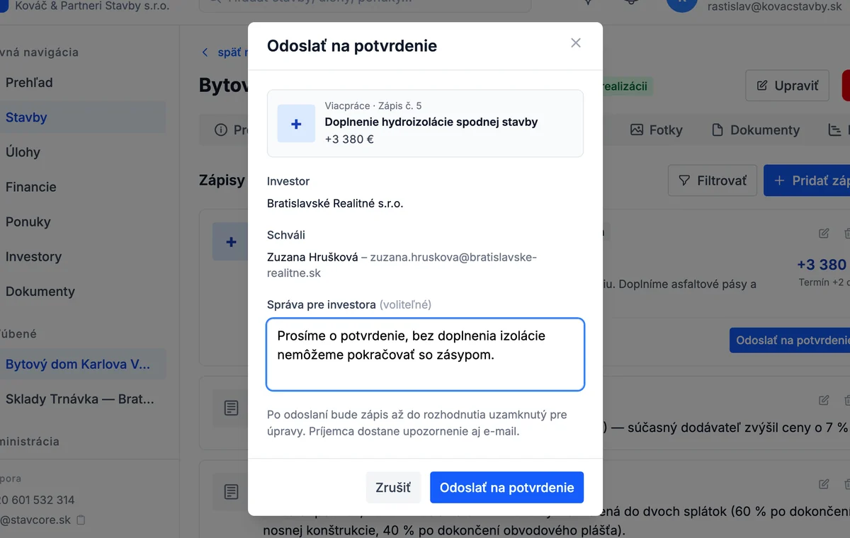 Odošlite zápis na potvrdenie