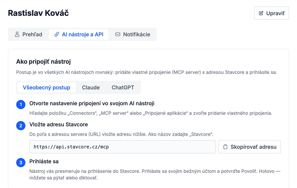 Adresa a návod v profile