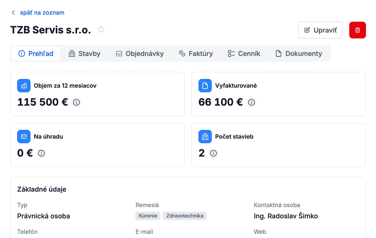 Pri subdodávateľovi vidíte objem aj to, čo zostáva zaplatiť