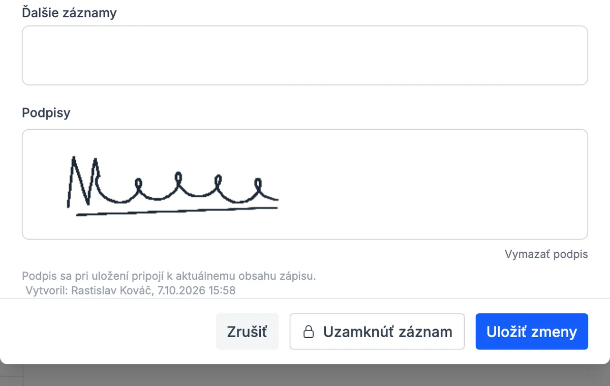 Podpíšte zápis